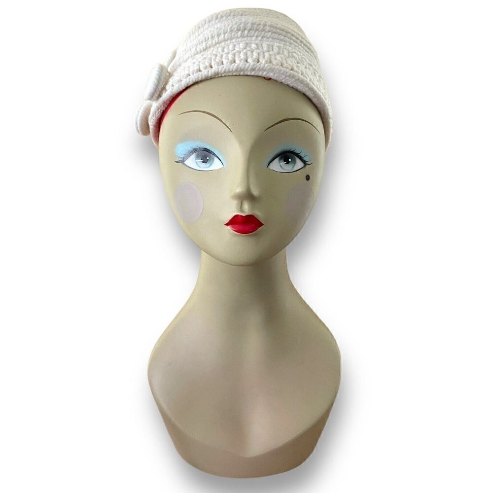 Vintage 1940s Everitt Needlepoint Womens White Beehive Tilt Hat Sculpted Toque - Picture 16 of 16
